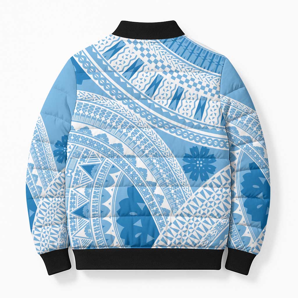 Bula Fiji Classic Masi Tapa Bomber Puffer Jacket Turquoise - Polynesian Pride