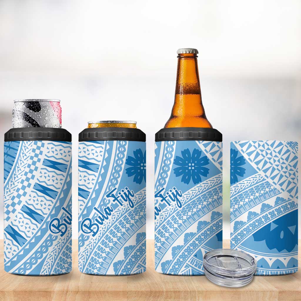 Bula Fiji Classic Masi Tapa 4 in 1 Can Cooler Tumbler Turquoise - Polynesian Pride