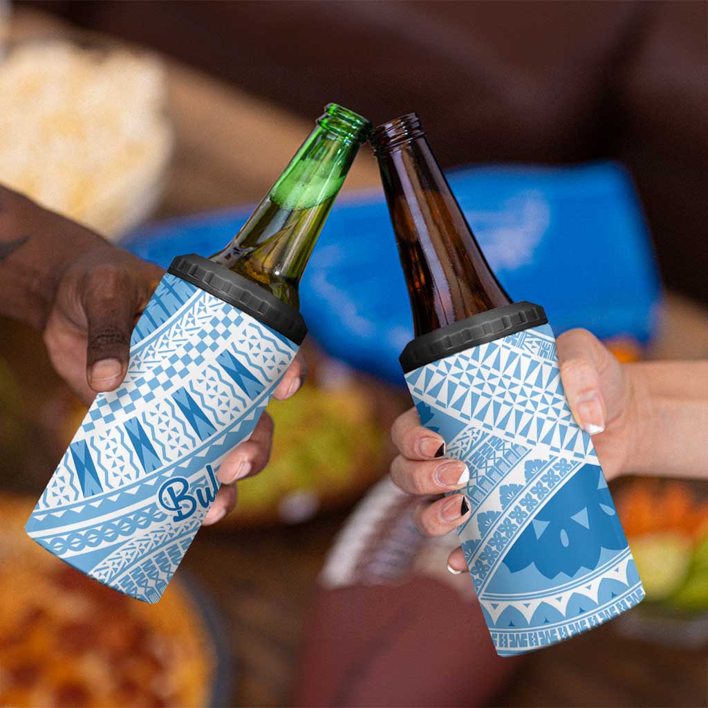 Bula Fiji Classic Masi Tapa 4 in 1 Can Cooler Tumbler Turquoise - Polynesian Pride