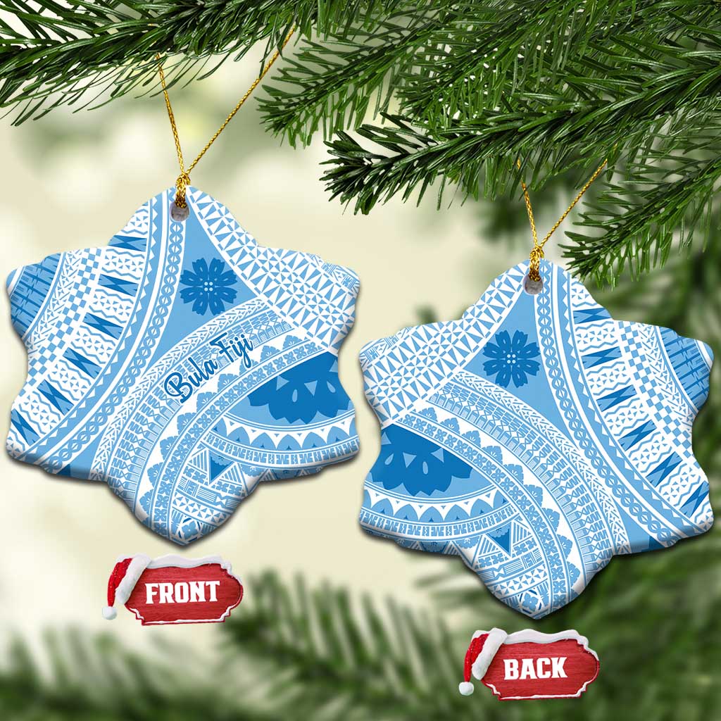 Bula Fiji Classic Masi Tapa Ceramic Ornament Turquoise - Polynesian Pride