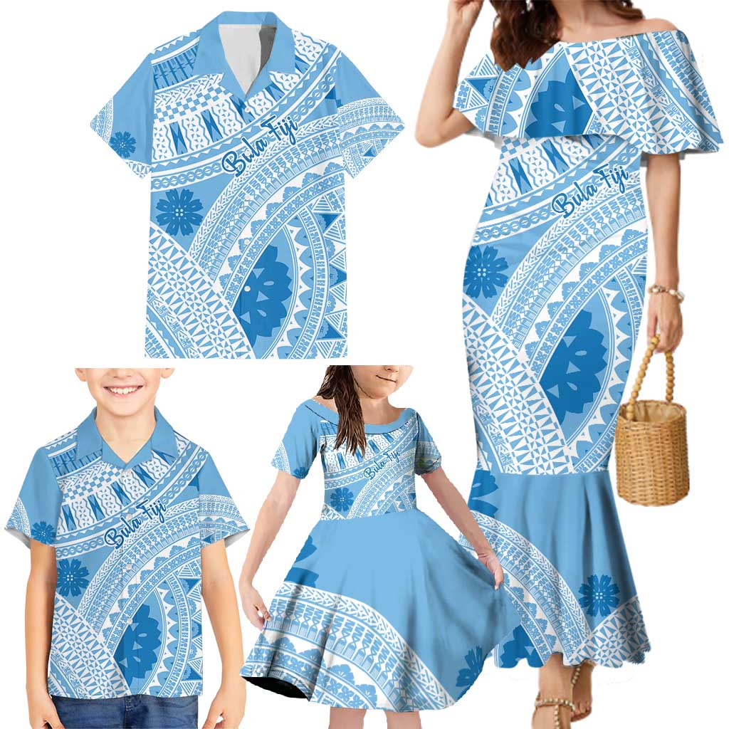 Bula Fiji Classic Masi Tapa Family Matching Mermaid Dress and Hawaiian Shirt Turquoise - Polynesian Pride