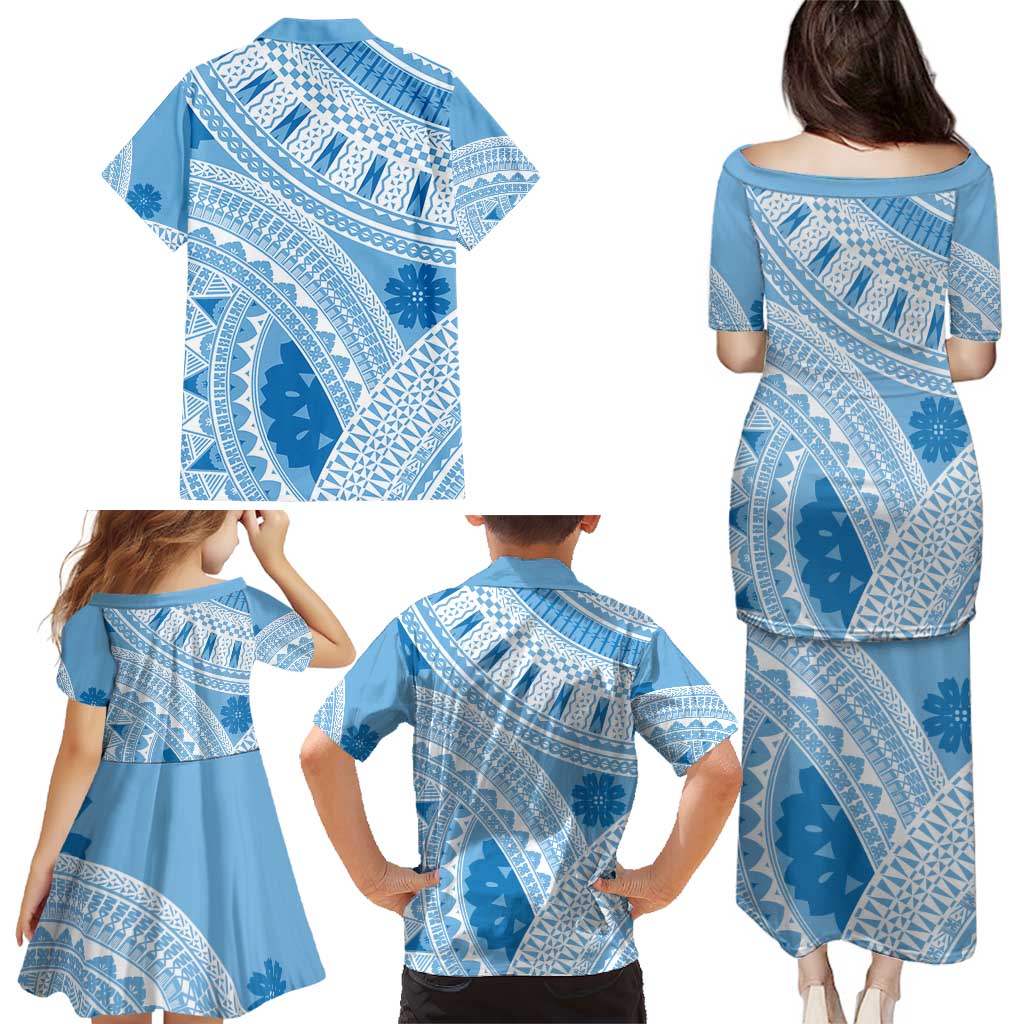 Bula Fiji Classic Masi Tapa Family Matching Puletasi and Hawaiian Shirt Turquoise - Polynesian Pride