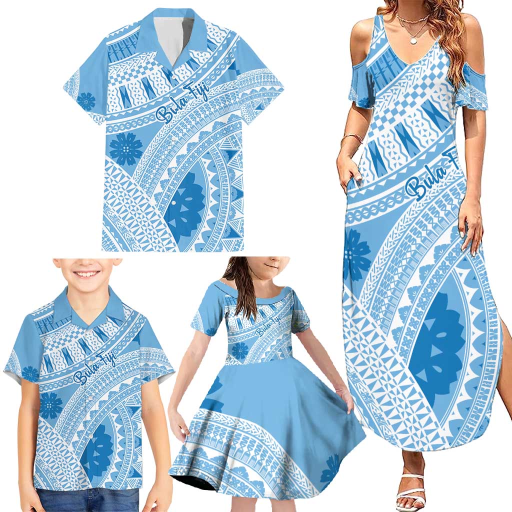 Bula Fiji Classic Masi Tapa Family Matching Summer Maxi Dress and Hawaiian Shirt Turquoise - Polynesian Pride