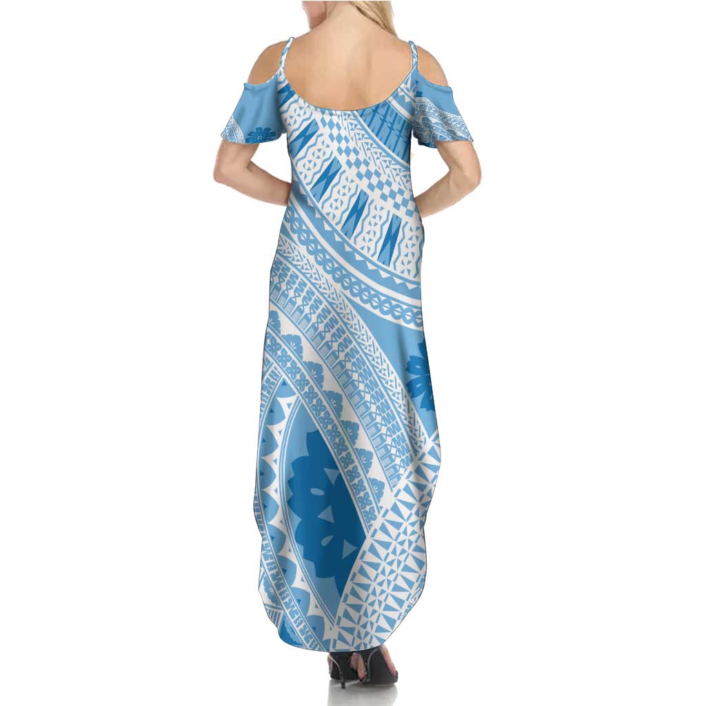 Bula Fiji Classic Masi Tapa Family Matching Summer Maxi Dress and Hawaiian Shirt Turquoise - Polynesian Pride