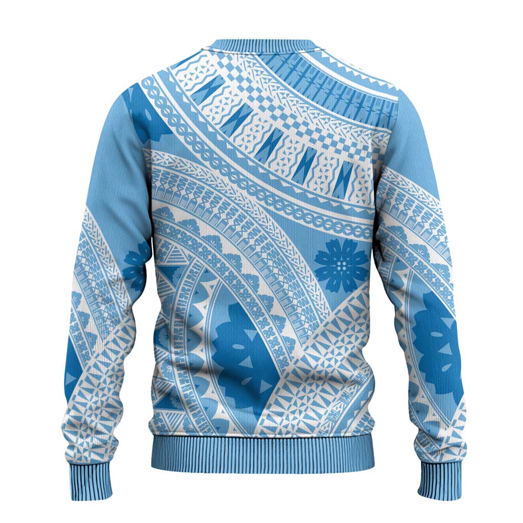 Bula Fiji Classic Masi Tapa Ugly Christmas Sweater Turquoise - Polynesian Pride