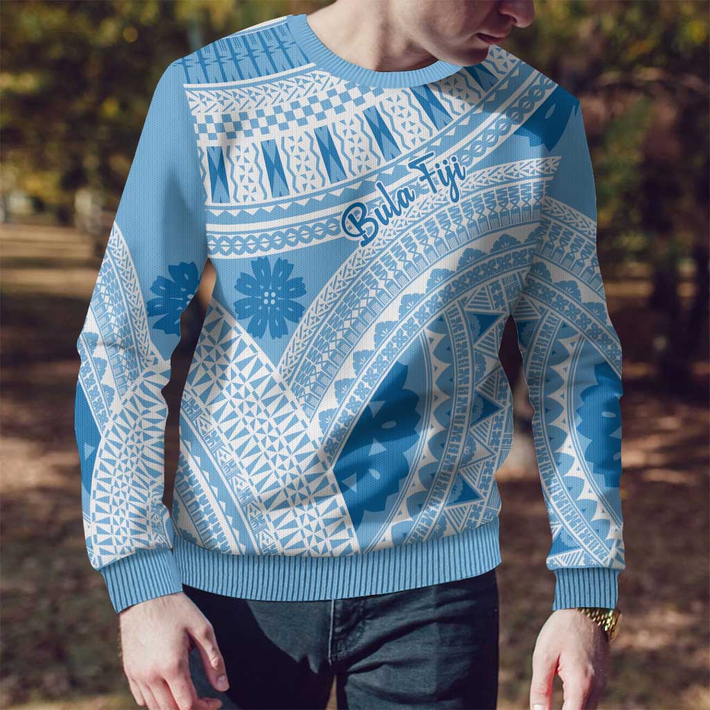 Bula Fiji Classic Masi Tapa Ugly Christmas Sweater Turquoise - Polynesian Pride