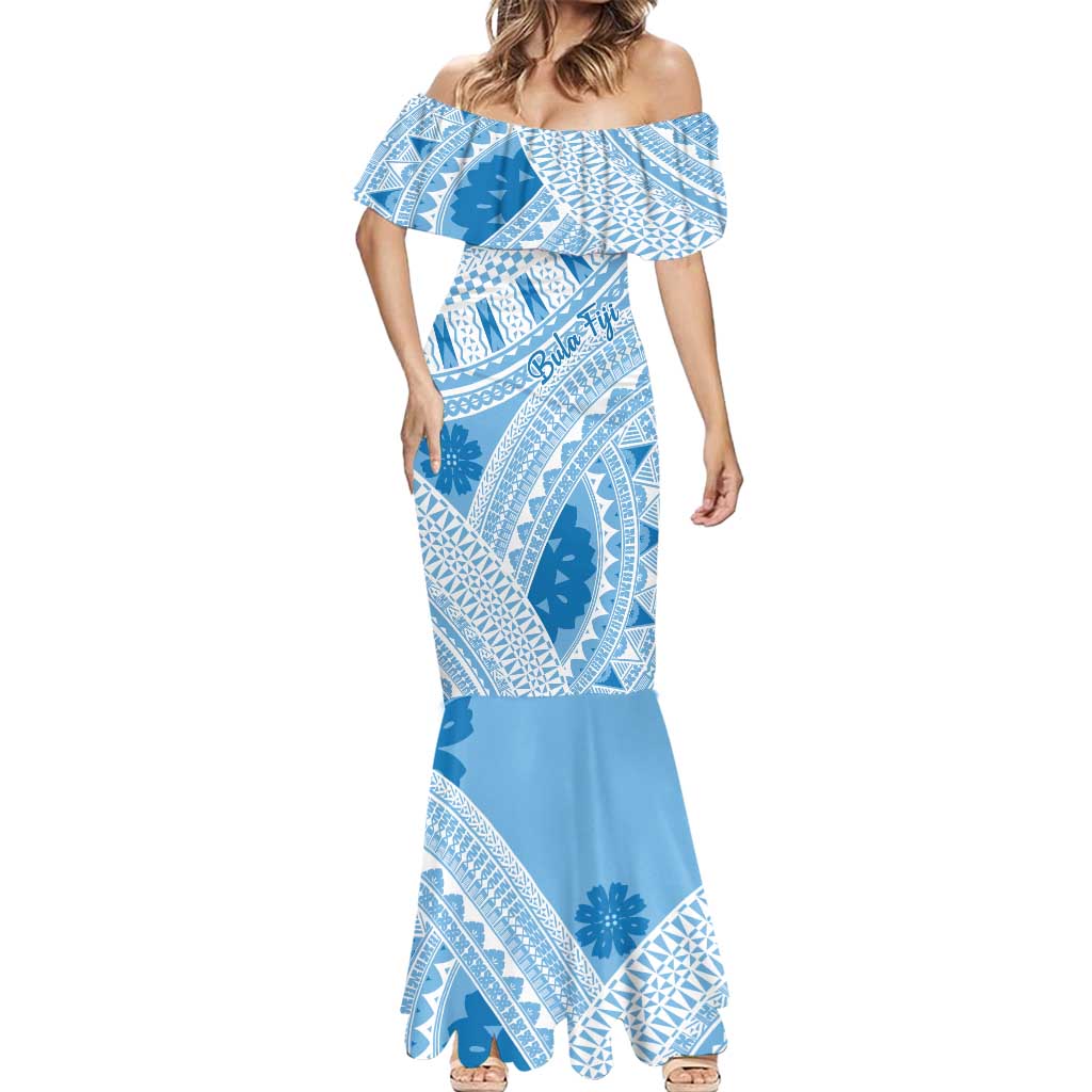 Bula Fiji Classic Masi Tapa Mermaid Dress Turquoise - Polynesian Pride