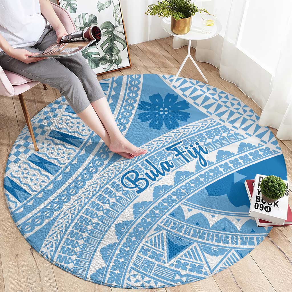 Bula Fiji Classic Masi Tapa Round Carpet Turquoise - Polynesian Pride