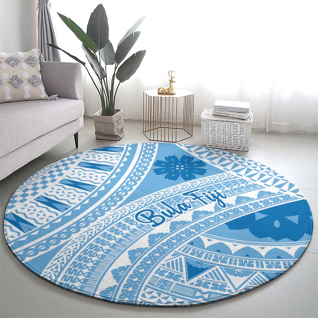 Bula Fiji Classic Masi Tapa Round Carpet Turquoise - Polynesian Pride