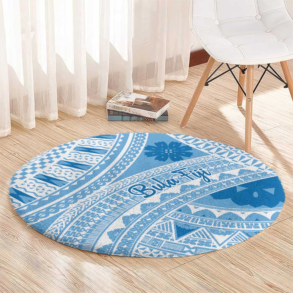 Bula Fiji Classic Masi Tapa Round Carpet Turquoise - Polynesian Pride