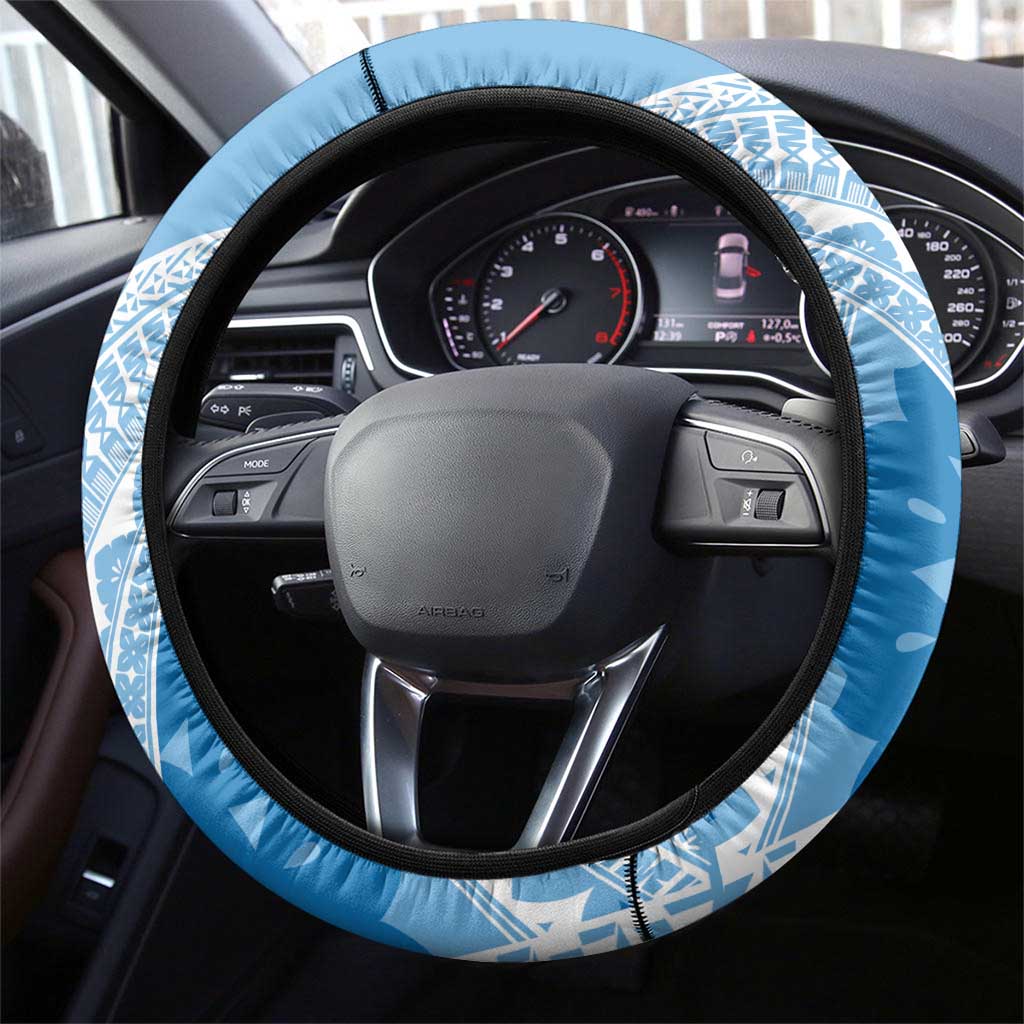 Bula Fiji Classic Masi Tapa Steering Wheel Cover Turquoise - Polynesian Pride