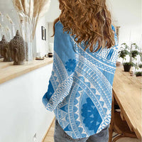 Bula Fiji Classic Masi Tapa Women Casual Shirt Turquoise - Polynesian Pride