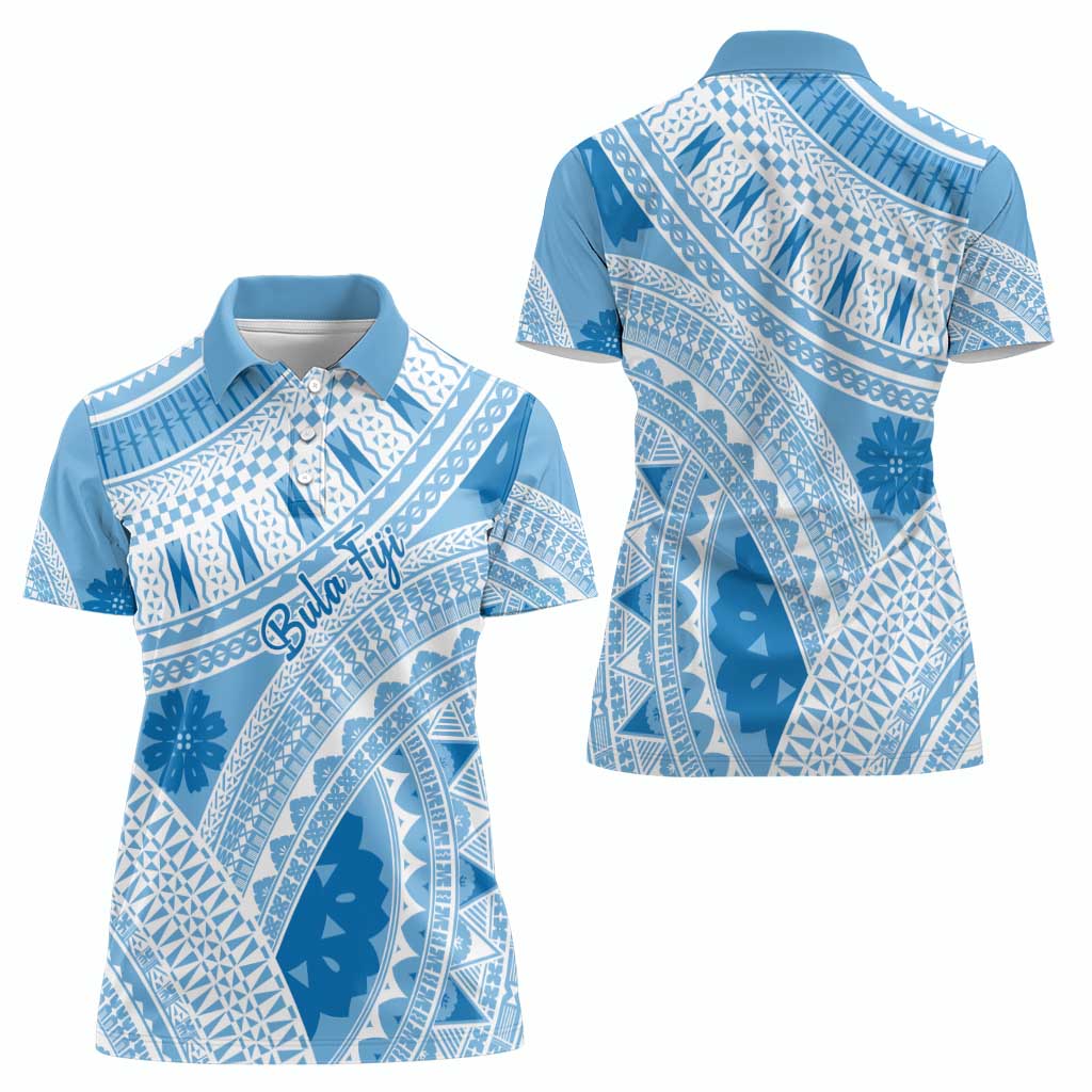 Bula Fiji Classic Masi Tapa Women Polo Shirt Turquoise - Polynesian Pride