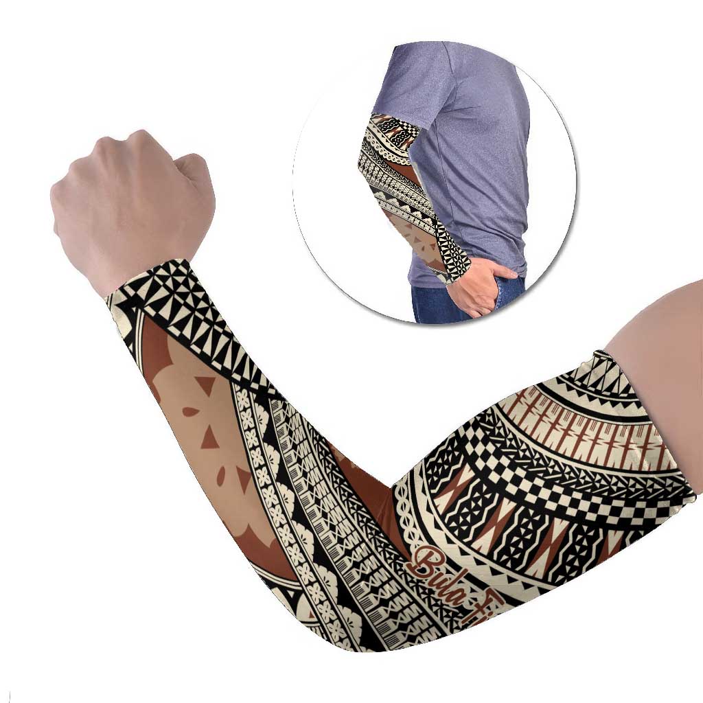 Bula Fiji Classic Masi Tapa Arm Sleeves Vintage Brown - Polynesian Pride