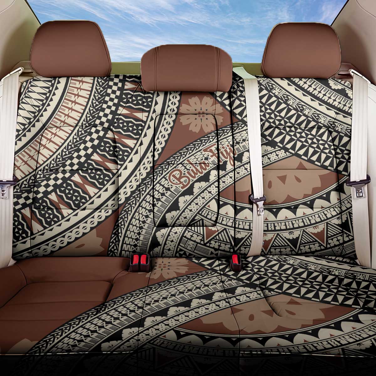 Bula Fiji Classic Masi Tapa Back Car Seat Cover Vintage Brown - Polynesian Pride