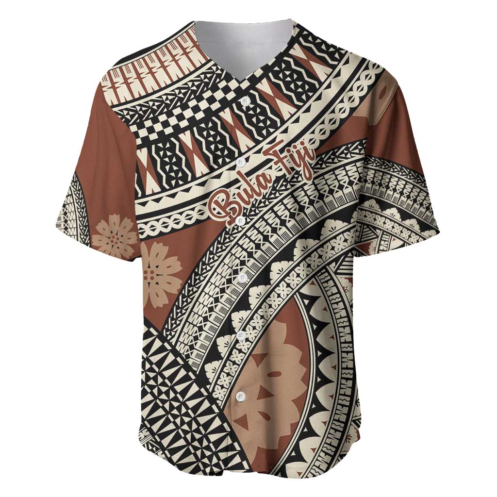Bula Fiji Classic Masi Tapa Baseball Jersey Vintage Brown - Polynesian Pride