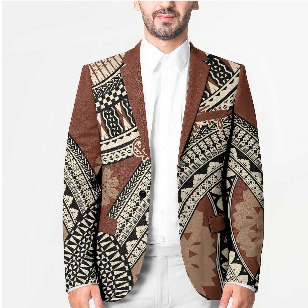 Bula Fiji Classic Masi Tapa Blazer Vintage Brown - Polynesian Pride