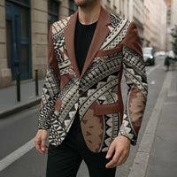 Bula Fiji Classic Masi Tapa Blazer Vintage Brown - Polynesian Pride