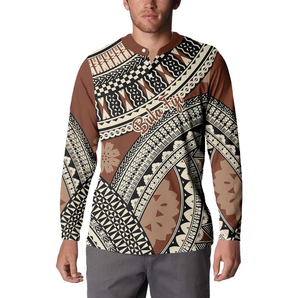 Bula Fiji Classic Masi Tapa Button Sweatshirt Vintage Brown - Polynesian Pride