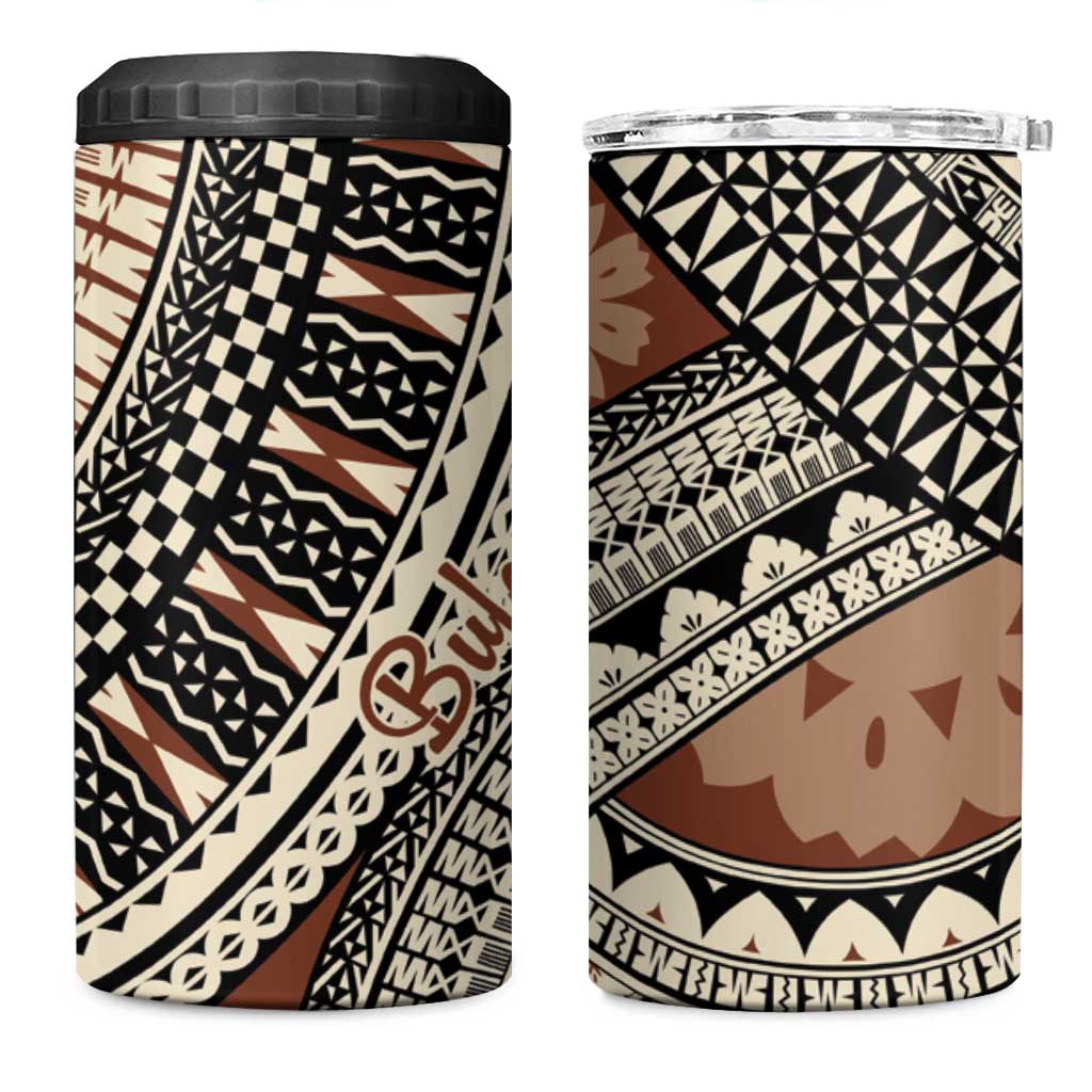 Bula Fiji Classic Masi Tapa 4 in 1 Can Cooler Tumbler Vintage Brown - Polynesian Pride