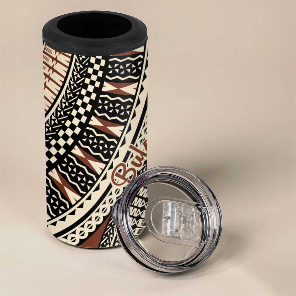 Bula Fiji Classic Masi Tapa 4 in 1 Can Cooler Tumbler Vintage Brown - Polynesian Pride