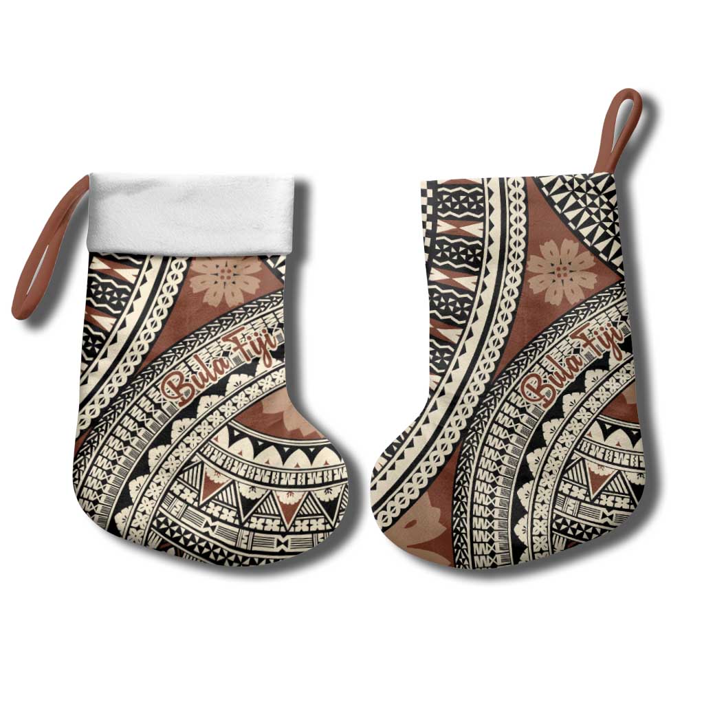 Bula Fiji Classic Masi Tapa Christmas Stocking Vintage Brown - Polynesian Pride