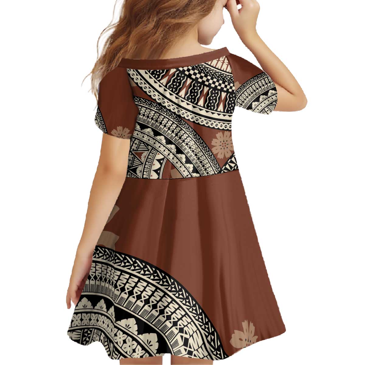 Bula Fiji Classic Masi Tapa Family Matching Off The Shoulder Long Sleeve Dress and Hawaiian Shirt Vintage Brown - Polynesian Pride