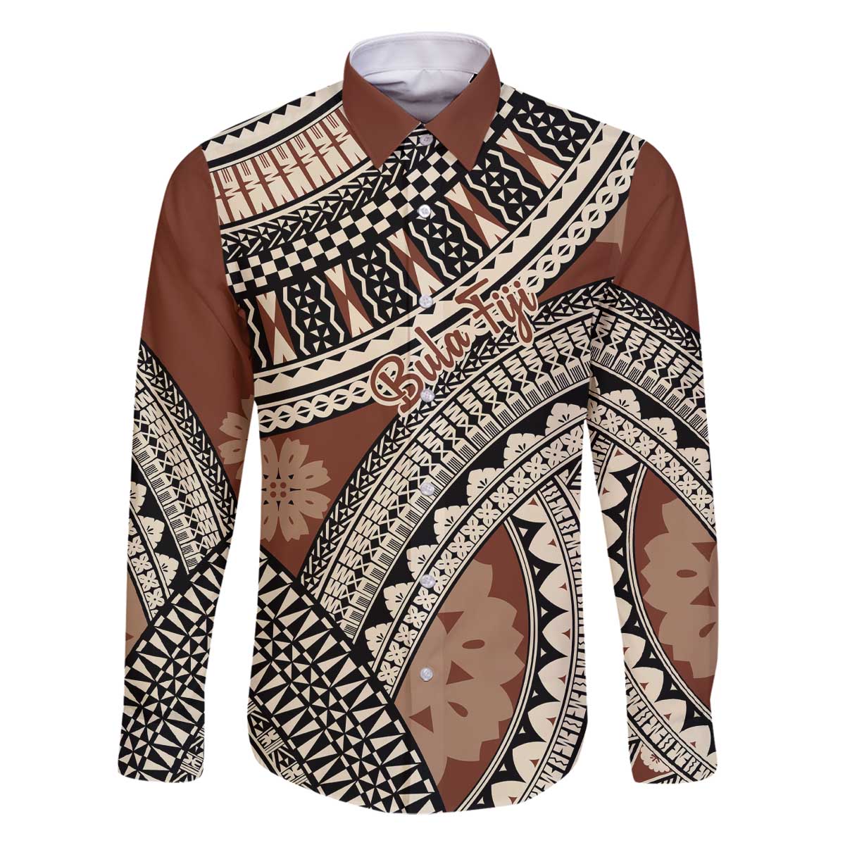 Bula Fiji Classic Masi Tapa Family Matching Off The Shoulder Long Sleeve Dress and Hawaiian Shirt Vintage Brown - Polynesian Pride