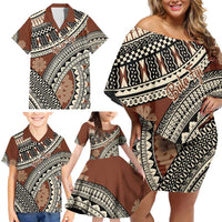 Bula Fiji Classic Masi Tapa Family Matching Off Shoulder Short Dress and Hawaiian Shirt Vintage Brown - Polynesian Pride