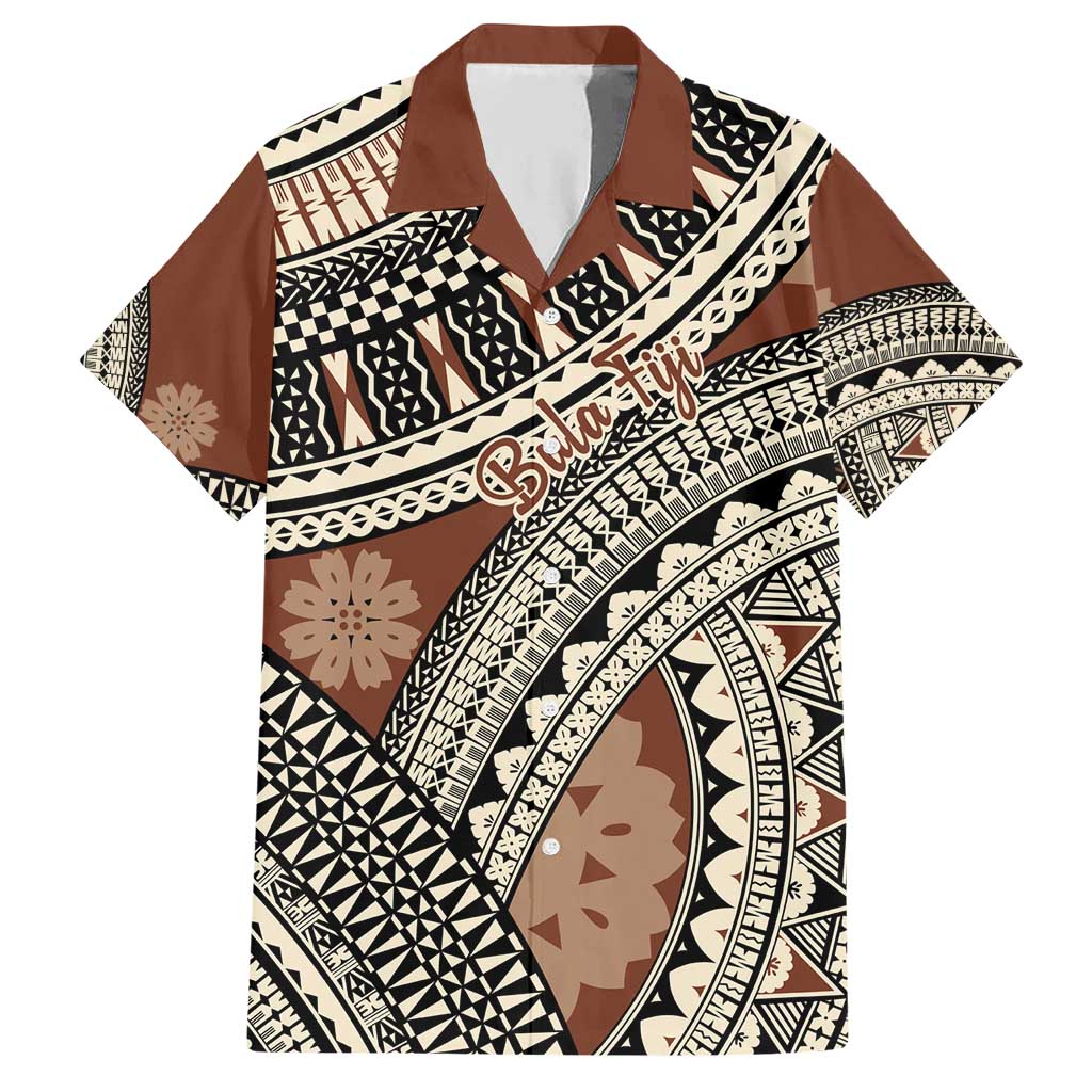 Bula Fiji Classic Masi Tapa Family Matching Short Sleeve Bodycon Dress and Hawaiian Shirt Vintage Brown - Polynesian Pride