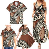 Bula Fiji Classic Masi Tapa Family Matching Summer Maxi Dress and Hawaiian Shirt Vintage Brown - Polynesian Pride
