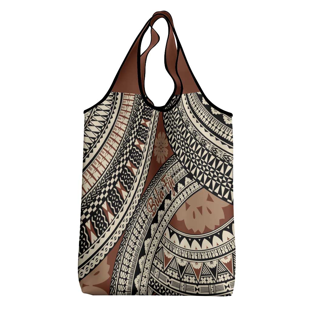 Bula Fiji Classic Masi Tapa Grocery Bag Vintage Brown - Polynesian Pride