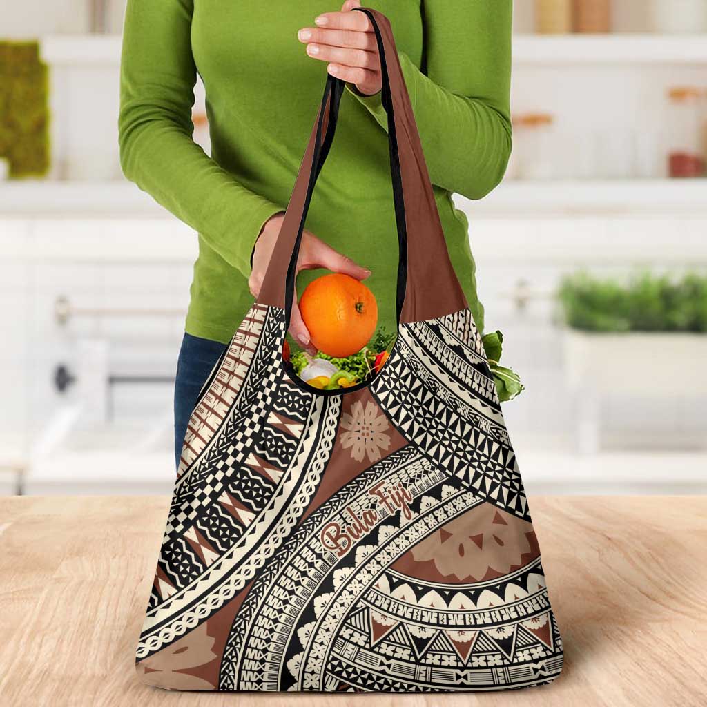 Bula Fiji Classic Masi Tapa Grocery Bag Vintage Brown - Polynesian Pride