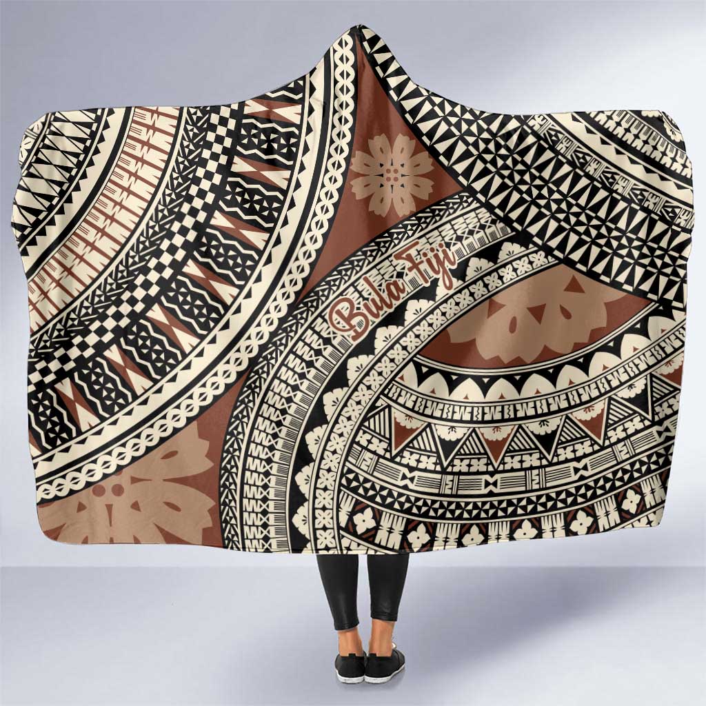 Bula Fiji Classic Masi Tapa Hooded Blanket Vintage Brown - Polynesian Pride