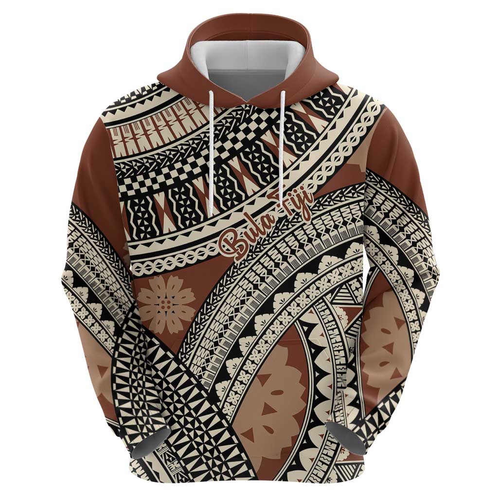 Bula Fiji Classic Masi Tapa Hoodie Vintage Brown - Polynesian Pride