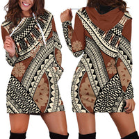 Bula Fiji Classic Masi Tapa Hoodie Dress Vintage Brown - Polynesian Pride