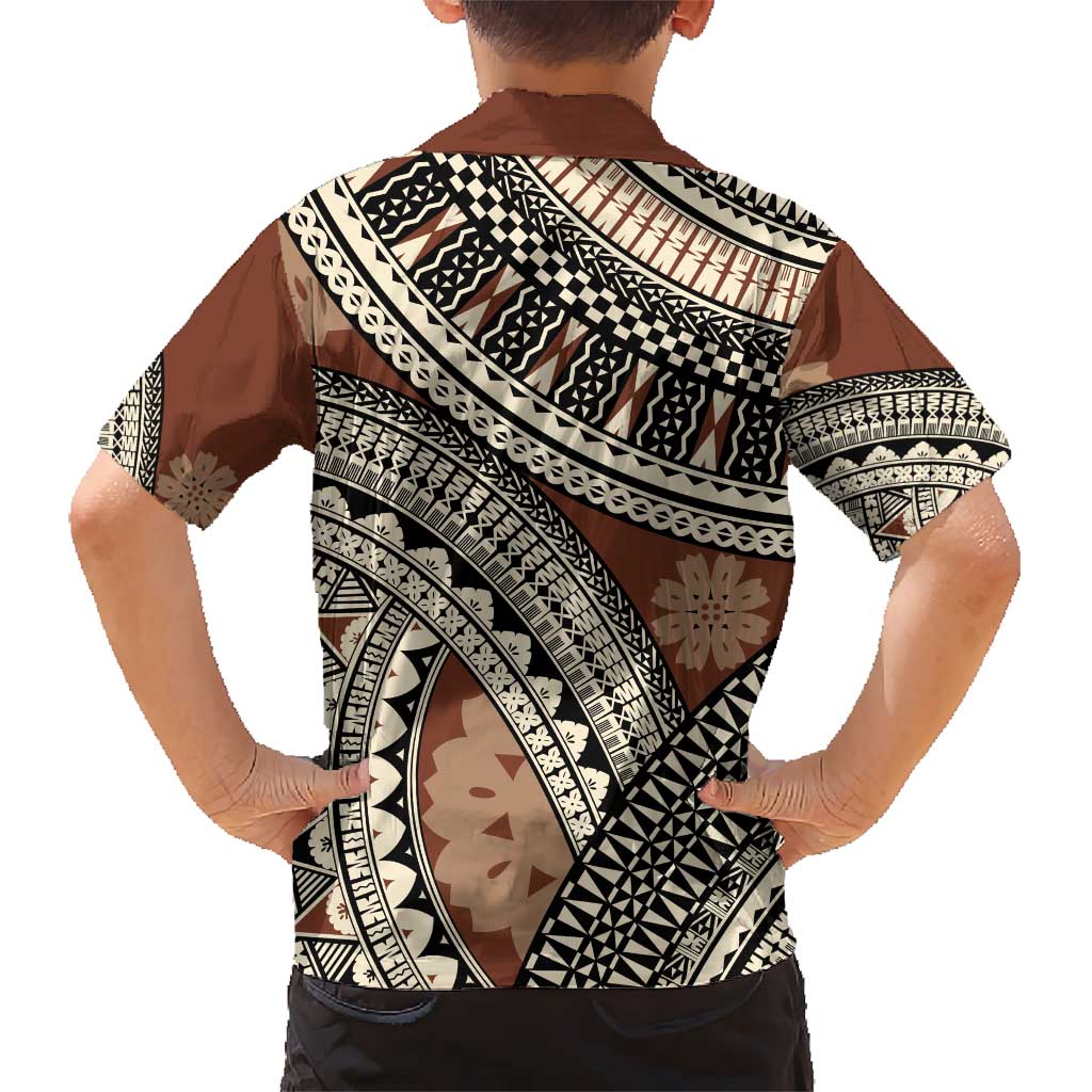 Bula Fiji Classic Masi Tapa Kid Hawaiian Shirt Vintage Brown - Polynesian Pride