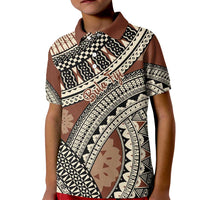 Bula Fiji Classic Masi Tapa Kid Polo Shirt Vintage Brown - Polynesian Pride