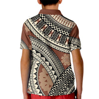 Bula Fiji Classic Masi Tapa Kid Polo Shirt Vintage Brown - Polynesian Pride