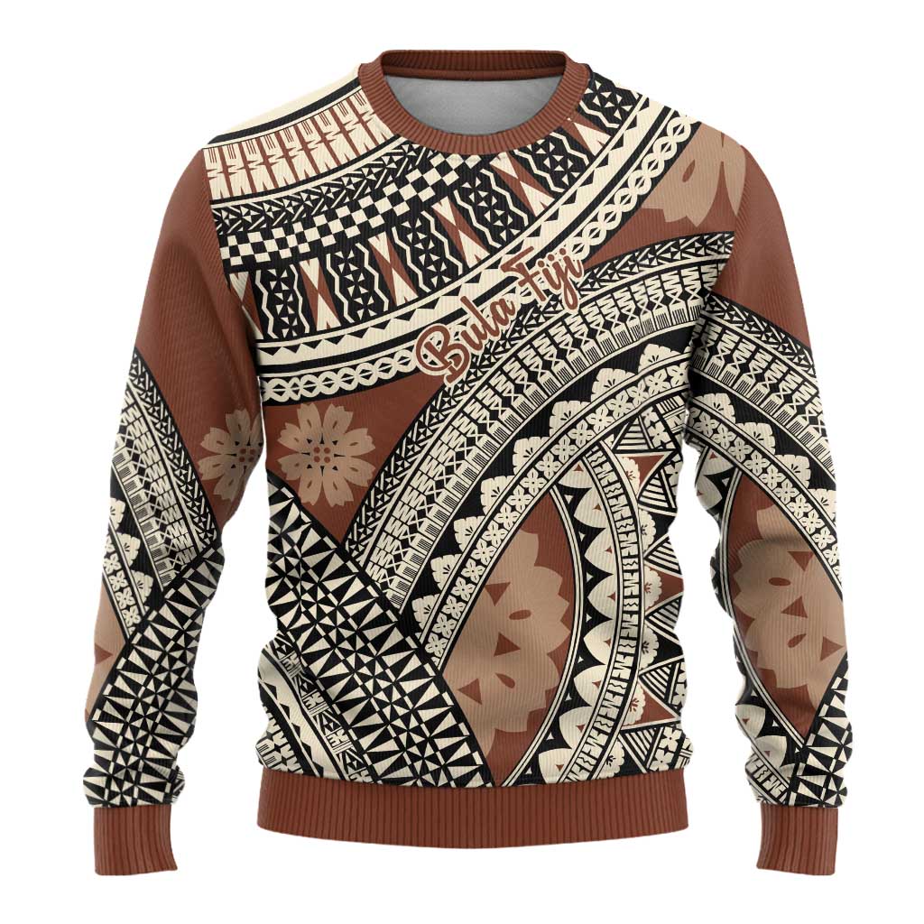 Bula Fiji Classic Masi Tapa Ugly Christmas Sweater Vintage Brown - Polynesian Pride