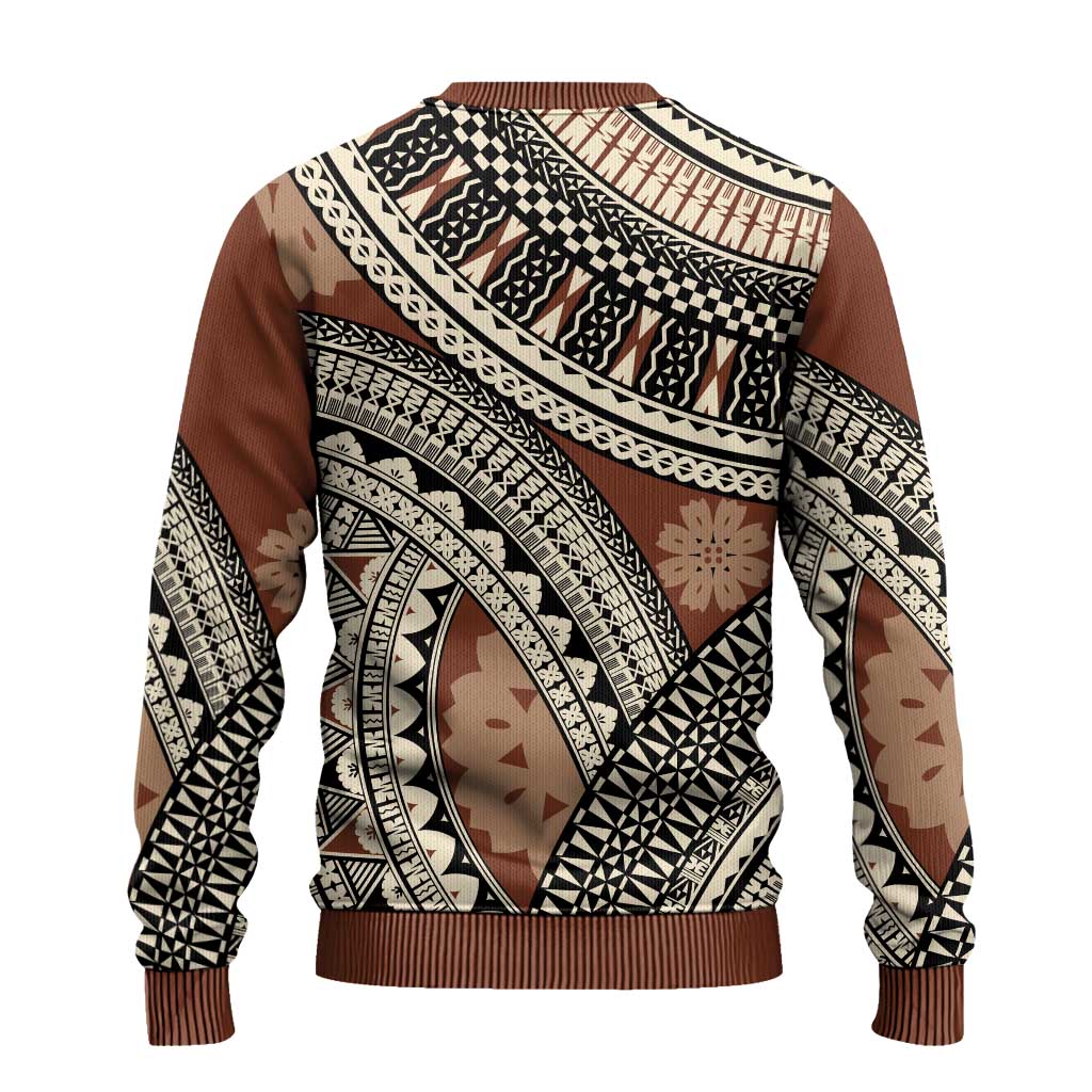 Bula Fiji Classic Masi Tapa Ugly Christmas Sweater Vintage Brown - Polynesian Pride