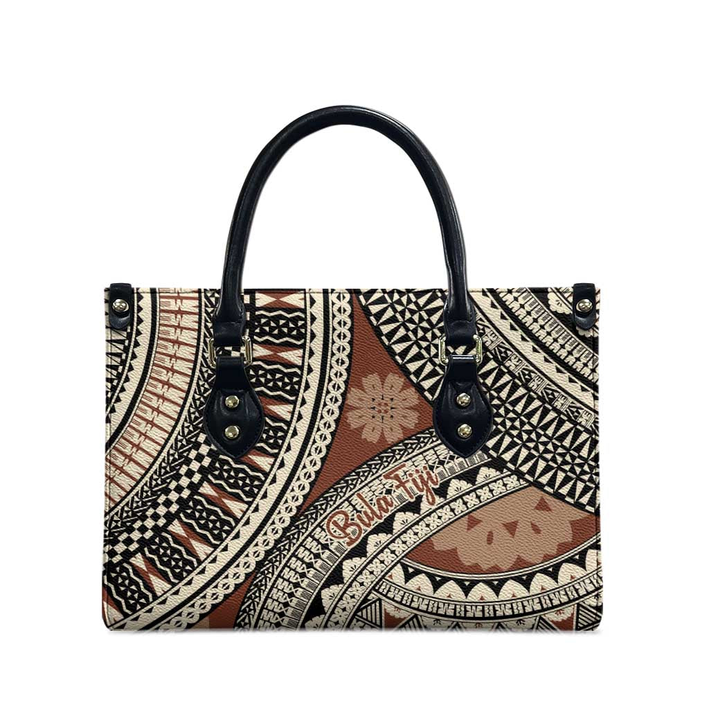 Bula Fiji Classic Masi Tapa Leather Bag Vintage Brown - Polynesian Pride