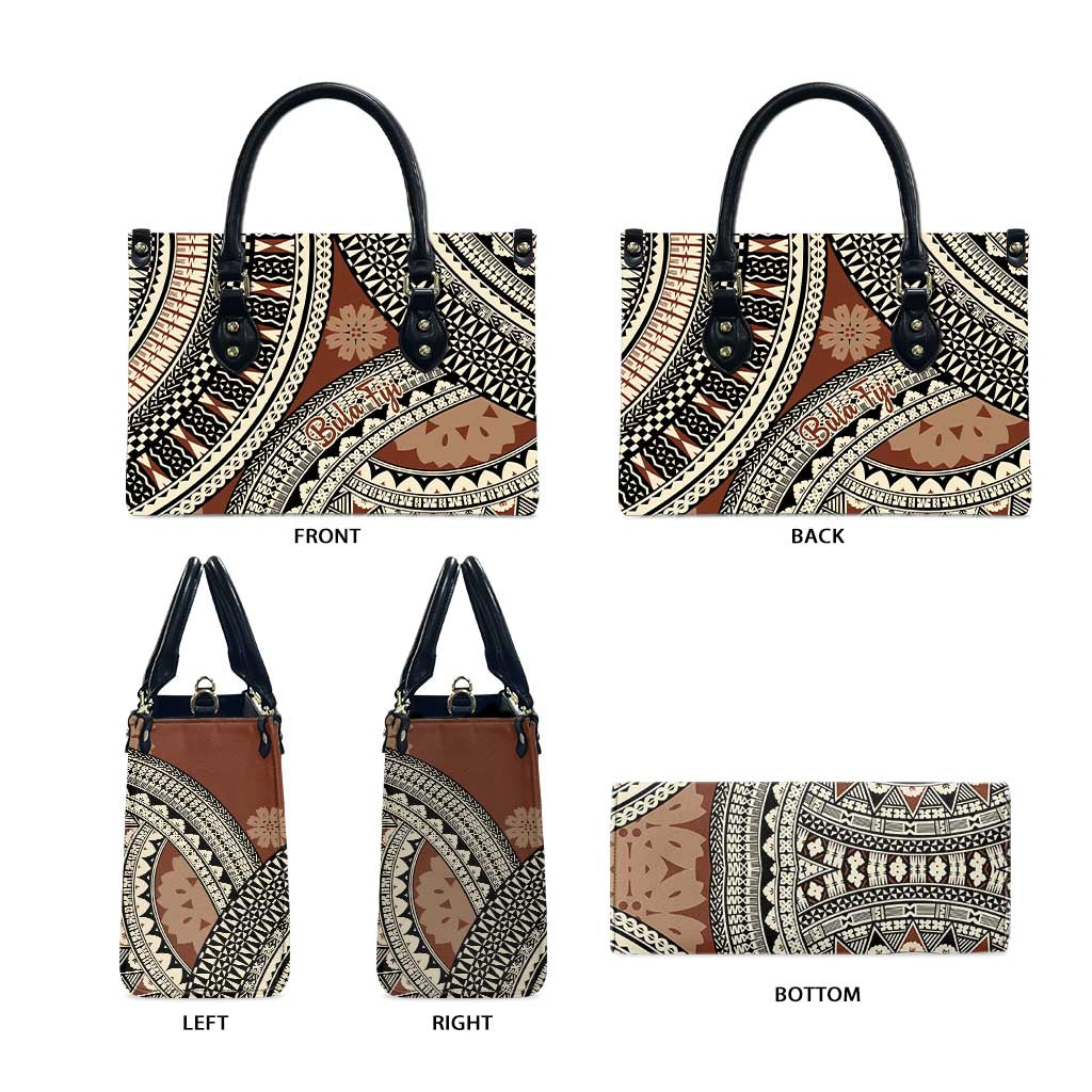 Bula Fiji Classic Masi Tapa Leather Bag Vintage Brown - Polynesian Pride