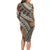 Bula Fiji Classic Masi Tapa Long Sleeve Bodycon Dress Vintage Brown - Polynesian Pride