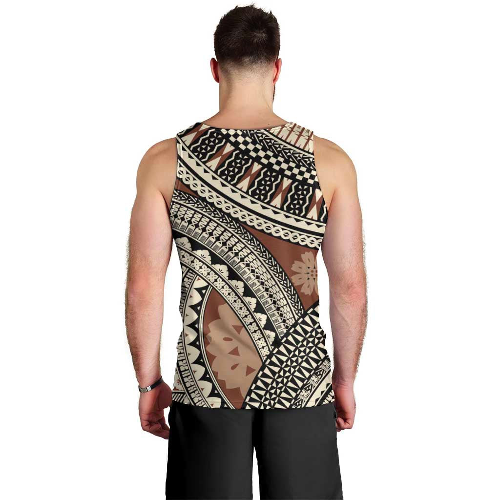Bula Fiji Classic Masi Tapa Men Tank Top Vintage Brown - Polynesian Pride