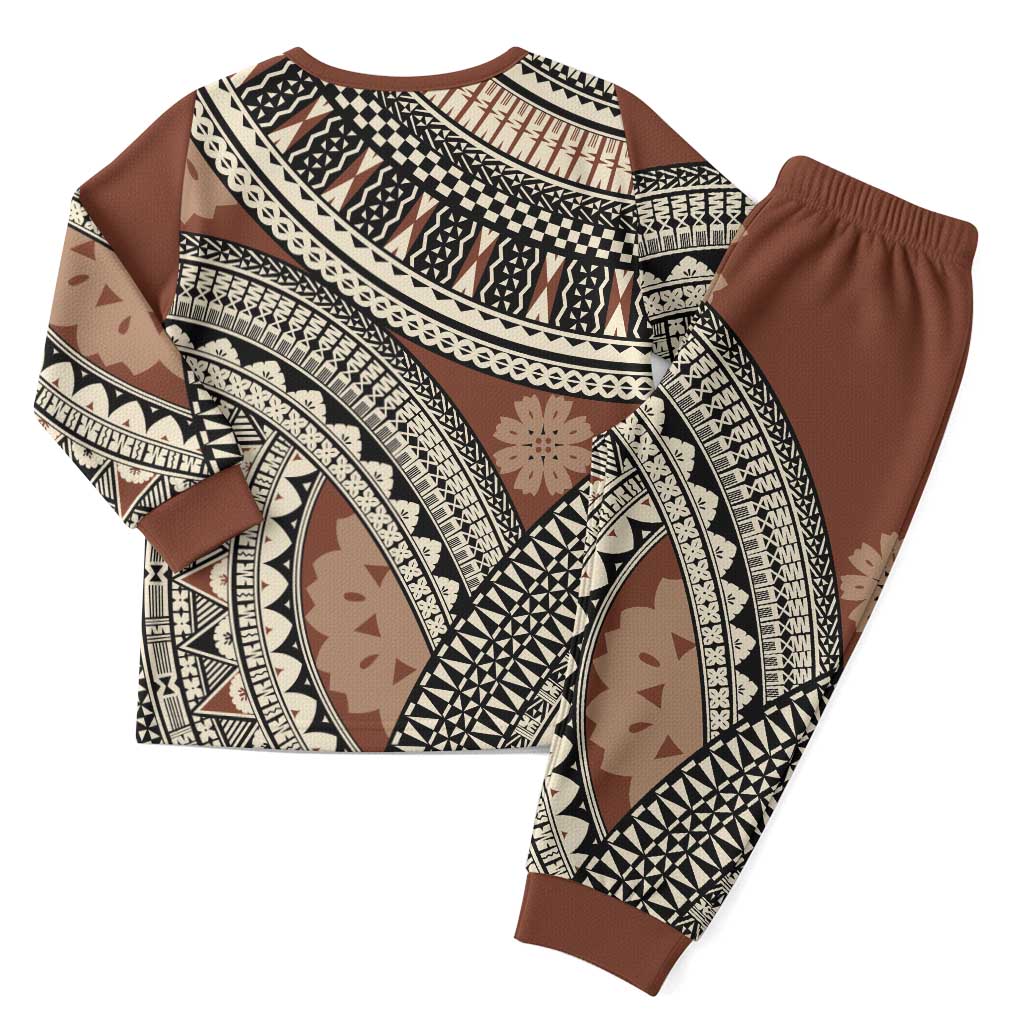 Bula Fiji Classic Masi Tapa Christmas Pajama Set Vintage Brown - Polynesian Pride