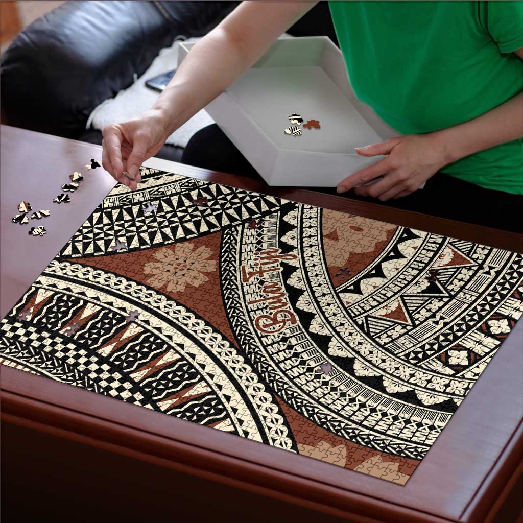 Bula Fiji Classic Masi Tapa Puzzle Vintage Brown - Polynesian Pride