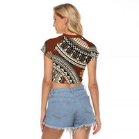 Bula Fiji Classic Masi Tapa Raglan Cropped T Shirt Vintage Brown - Polynesian Pride