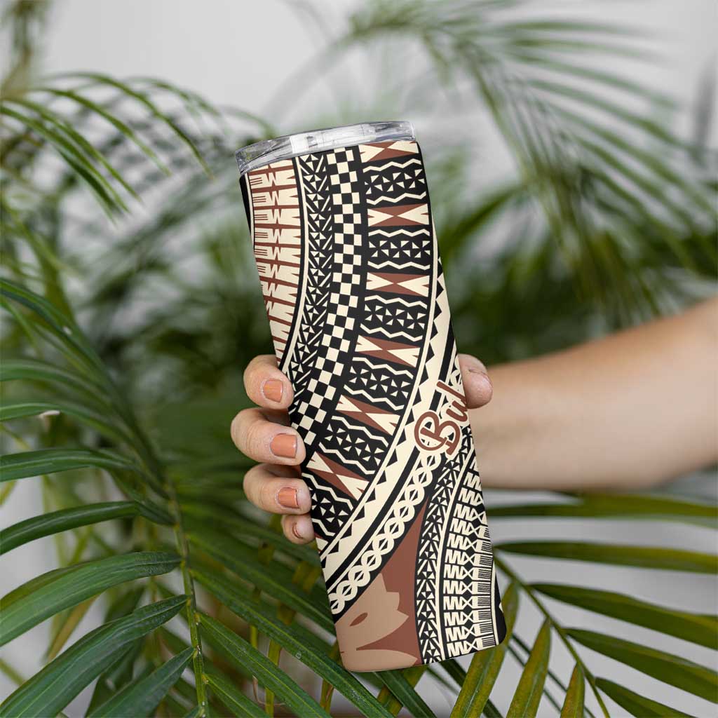 Bula Fiji Classic Masi Tapa Skinny Tumbler Vintage Brown - Polynesian Pride
