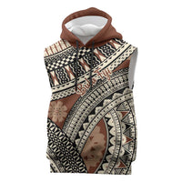Bula Fiji Classic Masi Tapa Sleeveless Hoodie Vintage Brown - Polynesian Pride